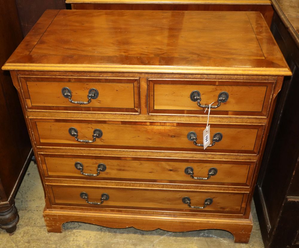 A small reproduction yew chest, W.66cm, D.41cm, H.73cm